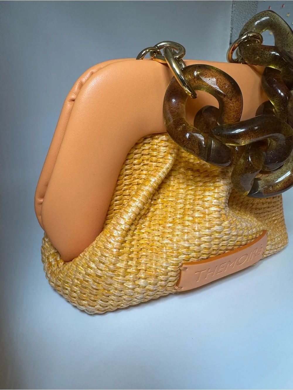 THEMOIRÈ Gea Straw Clutch Bag Orange Collectible luxury - Picture 3 of 12